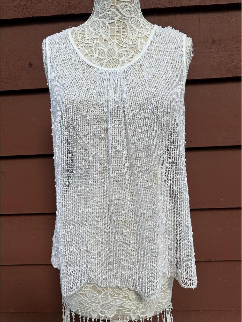 Y2K‎ Fairycore Mesh Tank Top with Silver Sequins Sleeveless White